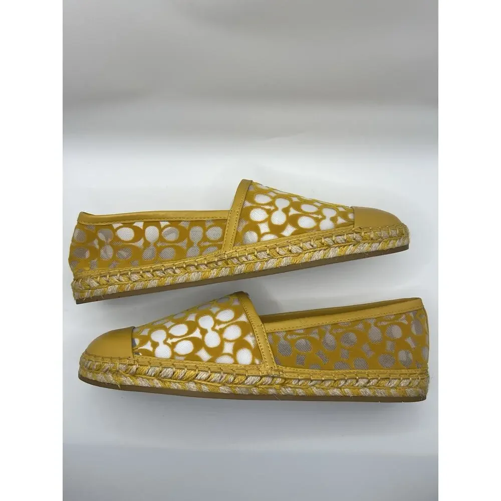 Coach Cleo Espadrille Mesh Signature Cc Mustard Yellow 8 NIB flats